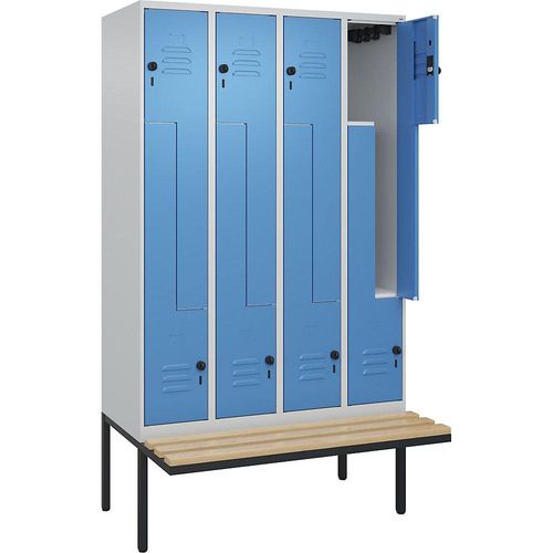 4067521116418 - Z-Spind Classic PLUS Sitzbank 4 Abteile lichtgrau lichtblau B 1200 mm Sicherheits-Drehriegel auskragend Buche-Hartholz C+P 4067521116418 - Z-Spind Classic PLUS Sitzbank 4 Abteile lichtgrau lichtblau B 1200 mm Sicherheits-Drehriegel auskragend Buche-Hartholz C+P