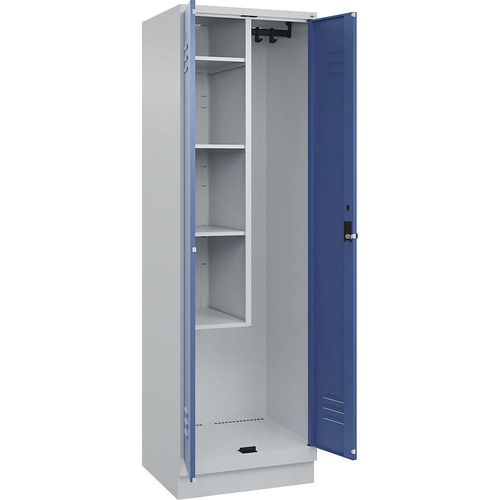 4066681660588 - Putzmittelspind Classic PLUS 1 Abteil Trennwand mittig verkürzt lichtgrau   fernblau B 600 mm mit Bodensockel Drehriegel C+P