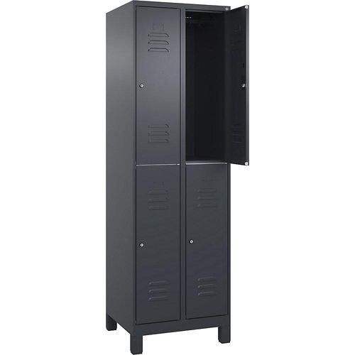 4066681620216 - Doppelstock-Spind Classic PLUS 2 Abteile grau HxB 1950 x 600 mm mit Füßen Zylinderschloss C+P