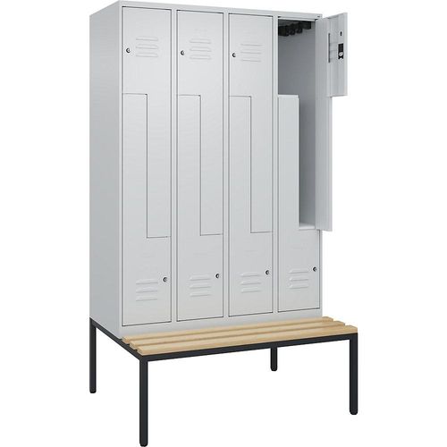 4067521120811 - Z-Spind Classic PLUS Sitzbank 4 Abteile lichtgrau B 1200 mm Zylinderschloss untergebaut Buche-Hartholz C+P