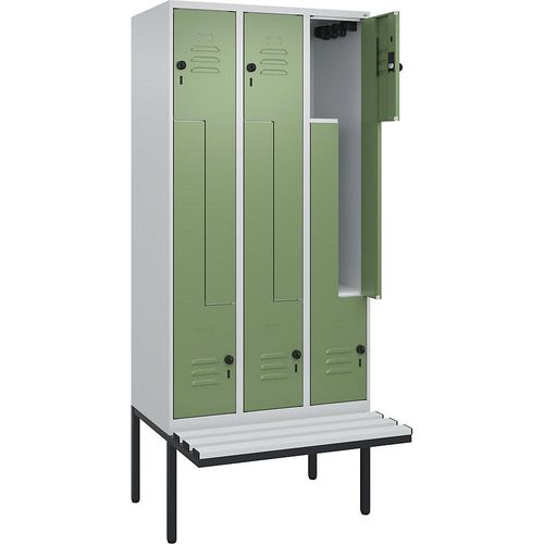 4067521115534 - Z-Spind Classic PLUS Sitzbank 3 Abteile lichtgrau resedagrün B 900 mm Sicherheits-Drehriegel auskragend Kunststoff C+P 4067521115534 - Z-Spind Classic PLUS Sitzbank 3 Abteile lichtgrau resedagrün B 900 mm Sicherheits-Drehriegel auskragend Kunststoff C+P