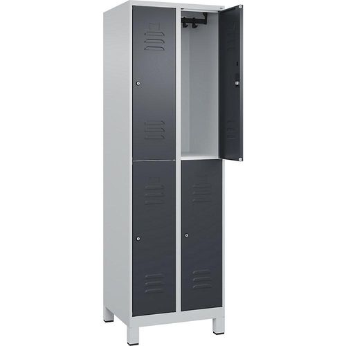 4066681620179 - Doppelstock-Spind Classic PLUS 2 Abteile lichtgrau   grau HxB 1950 x 600 mm mit Füßen Zylinderschloss C+P