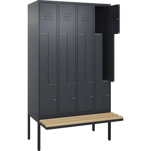 4067521116647 - Z-Spind Classic PLUS Sitzbank 4 Abteile grau B 1200 mm Zylinderschloss auskragend Buche-Hartholz C+P