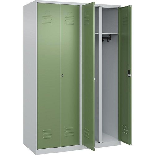 4067521332641 - Schwarz-Weiß-Spind Classic PLUS 2 Abteile lichtgrau resedagrün HxB 1850 x 1200 mm mit Bodengleitern Zylinderschloss C+P 4067521332641 - Schwarz-Weiß-Spind Classic PLUS 2 Abteile lichtgrau resedagrün HxB 1850 x 1200 mm mit Bodengleitern Zylinderschloss C+P