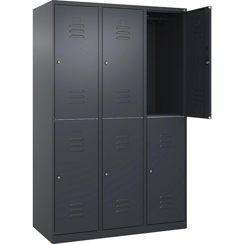 4067521371749 - Doppelstock-Spind Classic PLUS 3 Abteile grau HxB 1850 x 1200 mm mit Bodengleitern Zylinderschloss C+P 4067521371749 - Doppelstock-Spind Classic PLUS 3 Abteile grau HxB 1850 x 1200 mm mit Bodengleitern Zylinderschloss C+P