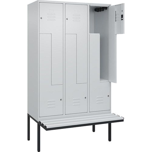 4067521116319 - Z-Spind Classic PLUS Sitzbank 3 Abteile lichtgrau B 1200 mm Zylinderschloss auskragend Kunststoff C+P