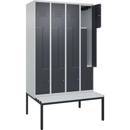4067521121108 - Z-Spind Classic PLUS Sitzbank 4 Abteile lichtgrau   grau B 1200 mm Zylinderschloss untergebaut Kunststoff C+P