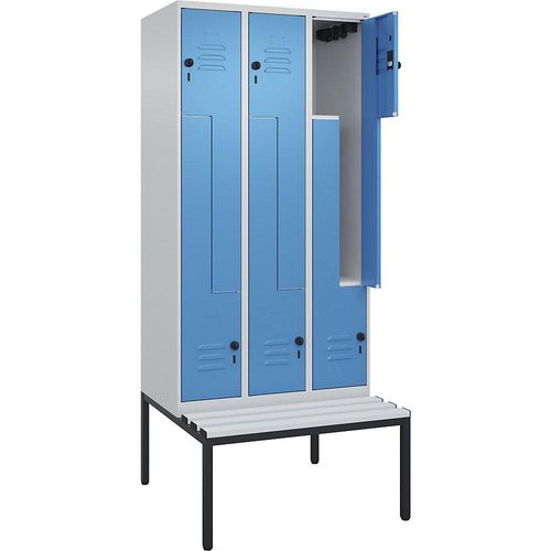 4067521119716 - Z-Spind Classic PLUS Sitzbank 3 Abteile lichtgrau lichtblau B 900 mm Sicherheits-Drehriegel untergebaut Kunststoff C+P 4067521119716 - Z-Spind Classic PLUS Sitzbank 3 Abteile lichtgrau lichtblau B 900 mm Sicherheits-Drehriegel untergebaut Kunststoff C+P