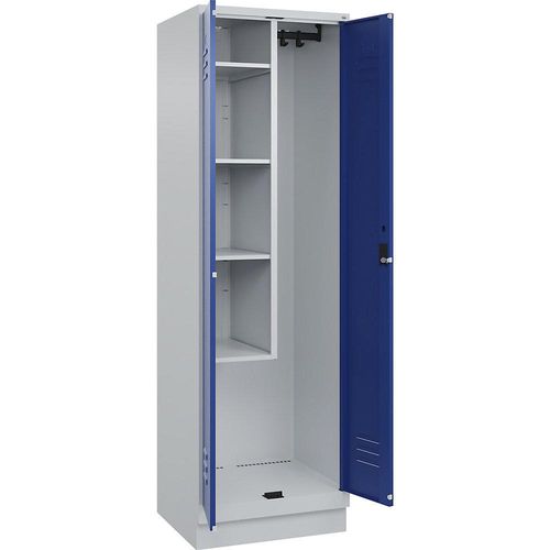 4066681660717 - Putzmittelspind Classic PLUS 1 Abteil Trennwand mittig verkürzt lichtgrau   enzianblau B 600 mm mit Bodensockel Zylinderschloss C+P