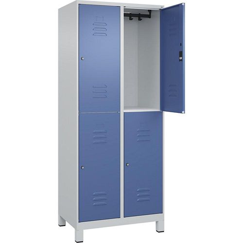 4066681620742 - Doppelstock-Spind Classic PLUS 2 Abteile lichtgrau   fernblau HxB 1950 x 800 mm mit Füßen Zylinderschloss C+P