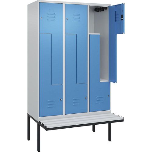 4067521116265 - Z-Spind Classic PLUS Sitzbank 3 Abteile lichtgrau   lichtblau B 1200 mm Zylinderschloss auskragend Kunststoff C+P