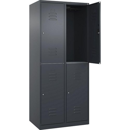 4067521370513 - Doppelstock-Spind Classic PLUS 2 Abteile grau HxB 1850 x 800 mm mit Bodengleitern Zylinderschloss C+P