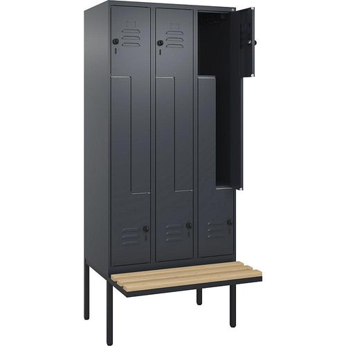 4067521115299 - Z-Spind Classic PLUS Sitzbank 3 Abteile grau B 900 mm Sicherheits-Drehriegel auskragend Buche-Hartholz C+P