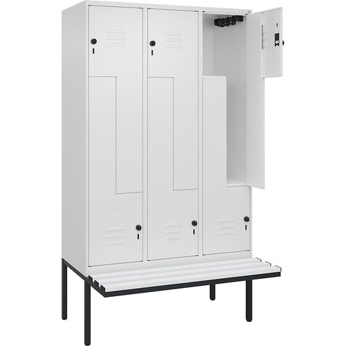 4067521116210 - Z-Spind Classic PLUS Sitzbank 3 Abteile verkehrsweiß B 1200 mm Sicherheits-Drehriegel auskragend Kunststoff C+P