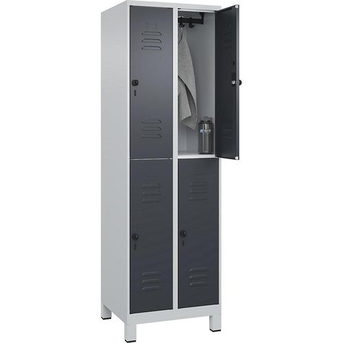4066681620025 - Doppelstock-Spind Classic PLUS 2 Abteile lichtgrau grau HxB 1950 x 600 mm mit Füßen Drehriegel C+P 4066681620025 - Doppelstock-Spind Classic PLUS 2 Abteile lichtgrau grau HxB 1950 x 600 mm mit Füßen Drehriegel C+P