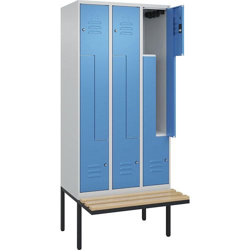 4067521115367 - Z-Spind Classic PLUS Sitzbank 3 Abteile lichtgrau lichtblau B 900 mm Zylinderschloss auskragend Buche-Hartholz C+P 4067521115367 - Z-Spind Classic PLUS Sitzbank 3 Abteile lichtgrau lichtblau B 900 mm Zylinderschloss auskragend Buche-Hartholz C+P