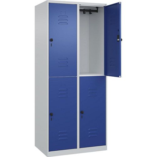 4067521357682 - Doppelstock-Spind Classic PLUS 2 Abteile lichtgrau   enzianblau HxB 1850 x 800 mm mit Bodengleitern Drehriegel C+P