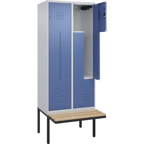 4067521114773 - Z-Spind Classic PLUS Sitzbank 2 Abteile lichtgrau   fernblau B 800 mm Zylinderschloss auskragend Buche-Hartholz C+P