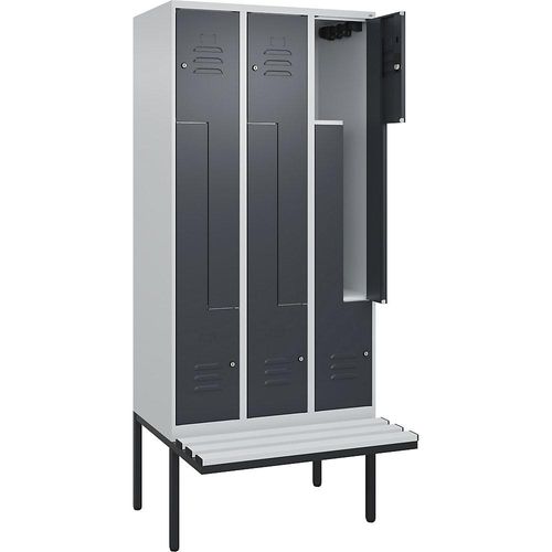 4067521115701 - Z-Spind Classic PLUS Sitzbank 3 Abteile lichtgrau   grau B 900 mm Zylinderschloss auskragend Kunststoff C+P