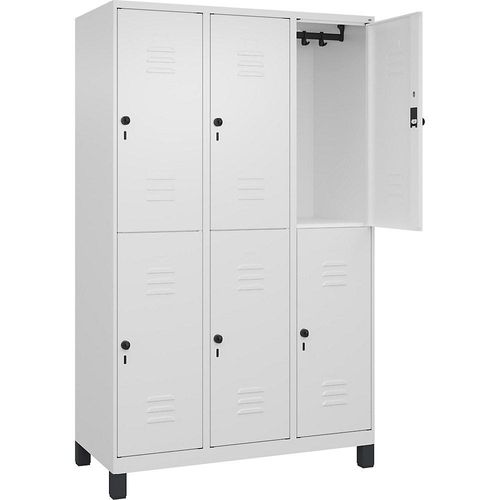 4066681622487 - Doppelstock-Spind Classic PLUS 3 Abteile verkehrsweiß HxB 1950 x 1200 mm mit Füßen Drehriegel