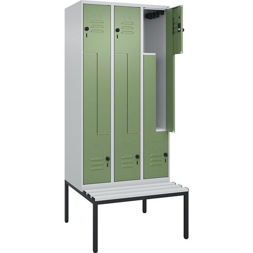 4067521119730 - Z-Spind Classic PLUS Sitzbank 3 Abteile lichtgrau resedagrün B 900 mm Sicherheits-Drehriegel untergebaut Kunststoff C+P 4067521119730 - Z-Spind Classic PLUS Sitzbank 3 Abteile lichtgrau resedagrün B 900 mm Sicherheits-Drehriegel untergebaut Kunststoff C+P