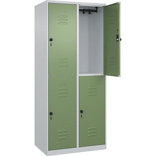 4067521357712 - Doppelstock-Spind Classic PLUS 2 Abteile lichtgrau resedagrün HxB 1850 x 800 mm mit Bodengleitern Drehriegel C+P 4067521357712 - Doppelstock-Spind Classic PLUS 2 Abteile lichtgrau resedagrün HxB 1850 x 800 mm mit Bodengleitern Drehriegel C+P