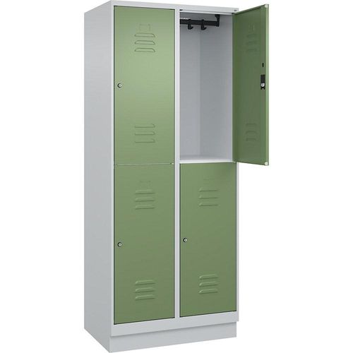 4066681665668 - Doppelstock-Spind Classic PLUS 2 Abteile lichtgrau   resedagrün HxB 1950 x 800 mm mit Bodensockel Zylinderschloss C+P
