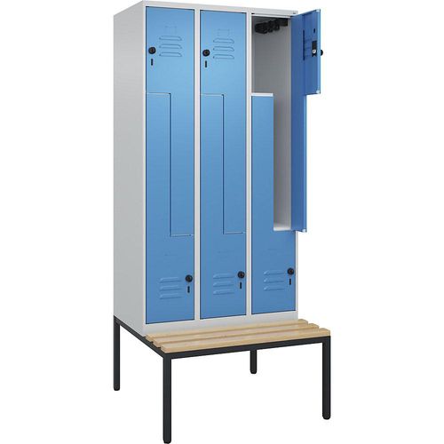 4067521119419 - Z-Spind Classic PLUS Sitzbank 3 Abteile lichtgrau lichtblau B 900 mm Sicherheits-Drehriegel untergebaut Buche-Hartholz C+P 4067521119419 - Z-Spind Classic PLUS Sitzbank 3 Abteile lichtgrau lichtblau B 900 mm Sicherheits-Drehriegel untergebaut Buche-Hartholz C+P