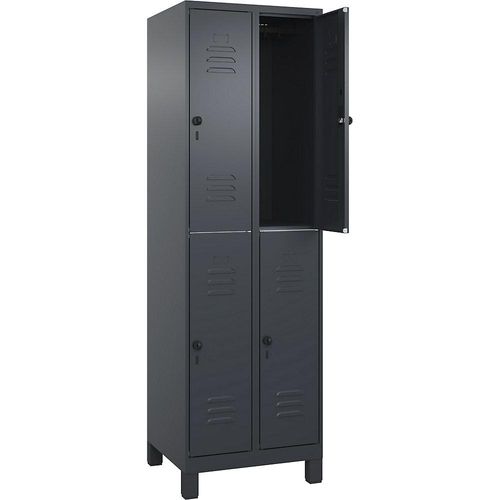 4066681620063 - Doppelstock-Spind Classic PLUS 2 Abteile grau HxB 1950 x 600 mm mit Füßen Drehriegel C+P