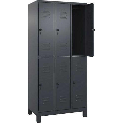 4066681621862 - Doppelstock-Spind Classic PLUS 3 Abteile grau HxB 1950 x 900 mm mit Füßen Drehriegel 4066681621862 - Doppelstock-Spind Classic PLUS 3 Abteile grau HxB 1950 x 900 mm mit Füßen Drehriegel