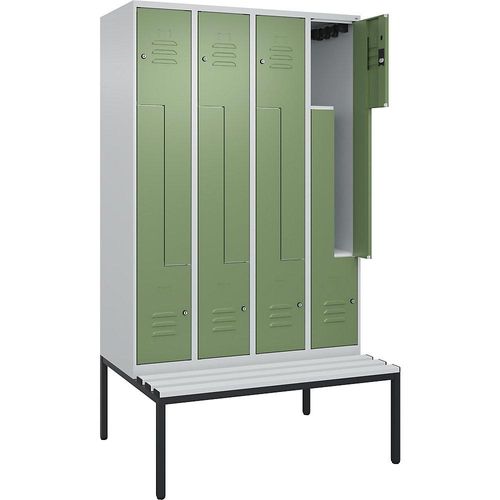 4067521121085 - Z-Spind Classic PLUS Sitzbank 4 Abteile lichtgrau   resedagrün B 1200 mm Zylinderschloss untergebaut Kunststoff C+P