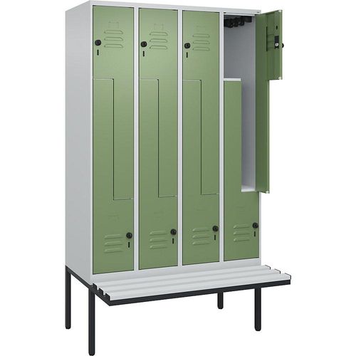 4067521116739 - Z-Spind Classic PLUS Sitzbank 4 Abteile lichtgrau resedagrün B 1200 mm Sicherheits-Drehriegel auskragend Kunststoff C+P 4067521116739 - Z-Spind Classic PLUS Sitzbank 4 Abteile lichtgrau resedagrün B 1200 mm Sicherheits-Drehriegel auskragend Kunststoff C+P