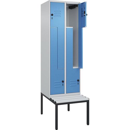 4067521118511 - Z-Spind Classic PLUS Sitzbank 2 Abteile lichtgrau lichtblau B 600 mm Sicherheits-Drehriegel untergebaut Kunststoff C+P 4067521118511 - Z-Spind Classic PLUS Sitzbank 2 Abteile lichtgrau lichtblau B 600 mm Sicherheits-Drehriegel untergebaut Kunststoff C+P