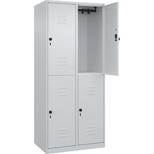 4067521357736 - Doppelstock-Spind Classic PLUS 2 Abteile lichtgrau HxB 1850 x 800 mm mit Bodengleitern Drehriegel C+P