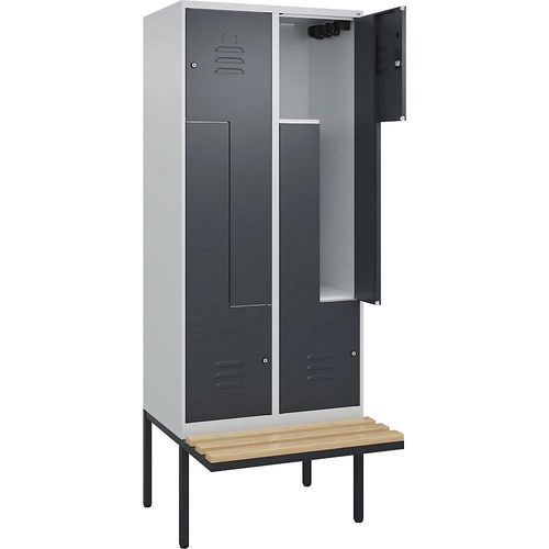 4067521114803 - Z-Spind Classic PLUS Sitzbank 2 Abteile lichtgrau   grau B 800 mm Zylinderschloss auskragend Buche-Hartholz C+P