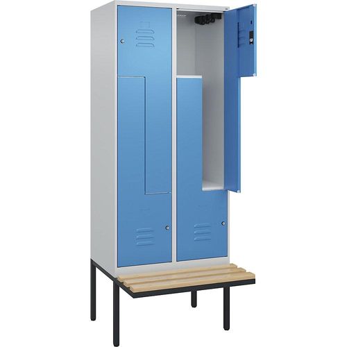 4067521114766 - Z-Spind Classic PLUS Sitzbank 2 Abteile lichtgrau   lichtblau B 800 mm Zylinderschloss auskragend Buche-Hartholz C+P