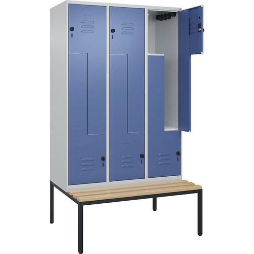 4067521120026 - Z-Spind Classic PLUS Sitzbank 3 Abteile lichtgrau fernblau B 1200 mm Sicherheits-Drehriegel untergebaut Buche-Hartholz C+P 4067521120026 - Z-Spind Classic PLUS Sitzbank 3 Abteile lichtgrau fernblau B 1200 mm Sicherheits-Drehriegel untergebaut Buche-Hartholz C+P