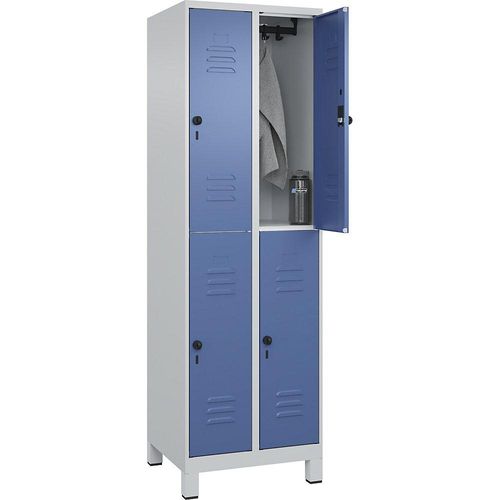 4066681619999 - Doppelstock-Spind Classic PLUS 2 Abteile lichtgrau fernblau HxB 1950 x 600 mm mit Füßen Drehriegel C+P 4066681619999 - Doppelstock-Spind Classic PLUS 2 Abteile lichtgrau fernblau HxB 1950 x 600 mm mit Füßen Drehriegel C+P