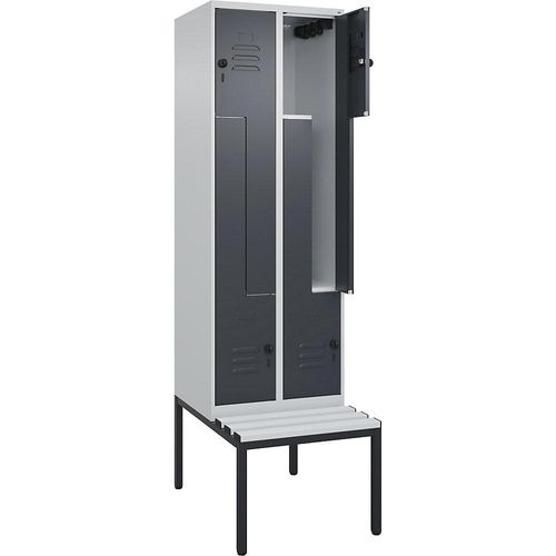 4067521118559 - Z-Spind Classic PLUS Sitzbank 2 Abteile lichtgrau grau B 600 mm Sicherheits-Drehriegel untergebaut Kunststoff C+P 4067521118559 - Z-Spind Classic PLUS Sitzbank 2 Abteile lichtgrau grau B 600 mm Sicherheits-Drehriegel untergebaut Kunststoff C+P