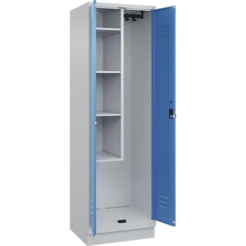 4066681660571 - Putzmittelspind Classic PLUS 1 Abteil Trennwand mittig verkürzt lichtgrau   lichtblau B 600 mm mit Bodensockel Drehriegel C+P