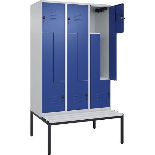 4067521120309 - Z-Spind Classic PLUS Sitzbank 3 Abteile lichtgrau enzianblau B 1200 mm Sicherheits-Drehriegel untergebaut Kunststoff C+P 4067521120309 - Z-Spind Classic PLUS Sitzbank 3 Abteile lichtgrau enzianblau B 1200 mm Sicherheits-Drehriegel untergebaut Kunststoff C+P