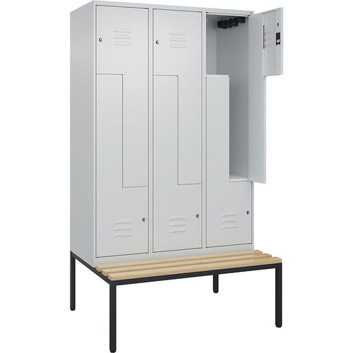 4067521120217 - Z-Spind Classic PLUS Sitzbank 3 Abteile lichtgrau B 1200 mm Zylinderschloss untergebaut Buche-Hartholz C+P