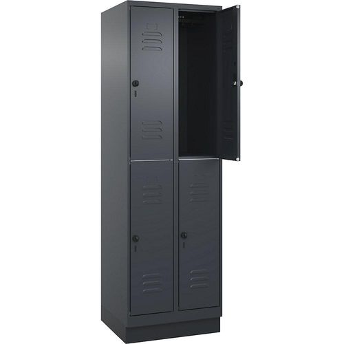 4066681664975 - Doppelstock-Spind Classic PLUS 2 Abteile grau HxB 1950 x 600 mm mit Bodensockel Drehriegel C+P