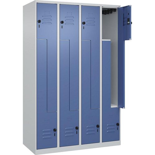 4067521321096 - Z-Spind Classic PLUS 4 Abteile lichtgrau   fernblau B 1200 mm mit Bodengleitern Drehriegel