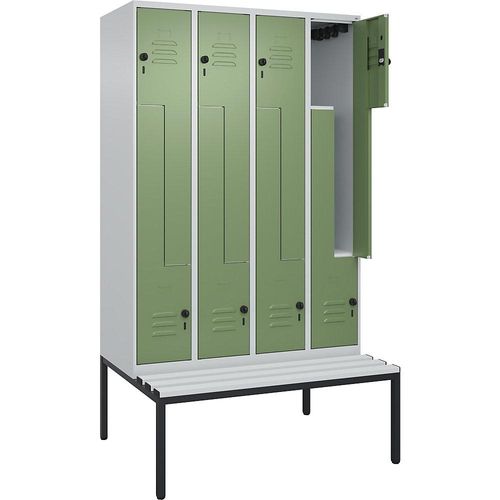4067521120934 - Z-Spind Classic PLUS Sitzbank 4 Abteile lichtgrau   resedagrün B 1200 mm Sicherheits-Drehriegel untergebaut Kunststoff C+P
