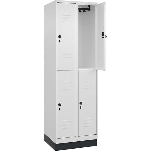 4066681664999 - Doppelstock-Spind Classic PLUS 2 Abteile verkehrsweiß HxB 1950 x 600 mm mit Bodensockel Drehriegel