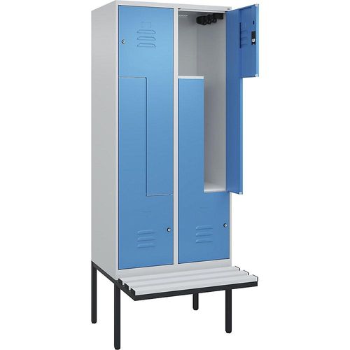 4067521115060 - Z-Spind Classic PLUS Sitzbank 2 Abteile lichtgrau   lichtblau B 800 mm Zylinderschloss auskragend Kunststoff C+P