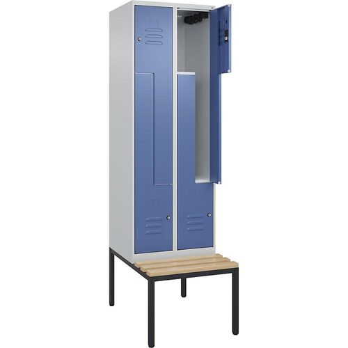 4067521118375 - Z-Spind Classic PLUS Sitzbank 2 Abteile lichtgrau   fernblau B 600 mm Zylinderschloss untergebaut Buche-Hartholz C+P