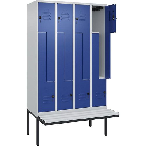 4067521116708 - Z-Spind Classic PLUS Sitzbank 4 Abteile lichtgrau enzianblau B 1200 mm Sicherheits-Drehriegel auskragend Kunststoff C+P 4067521116708 - Z-Spind Classic PLUS Sitzbank 4 Abteile lichtgrau enzianblau B 1200 mm Sicherheits-Drehriegel auskragend Kunststoff C+P