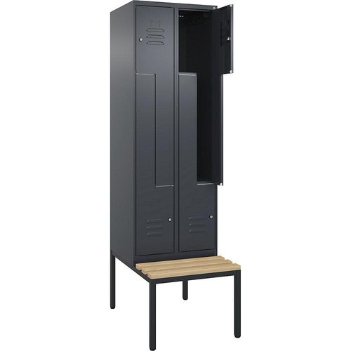 4067521118443 - Z-Spind Classic PLUS Sitzbank 2 Abteile grau B 600 mm Zylinderschloss untergebaut Buche-Hartholz C+P